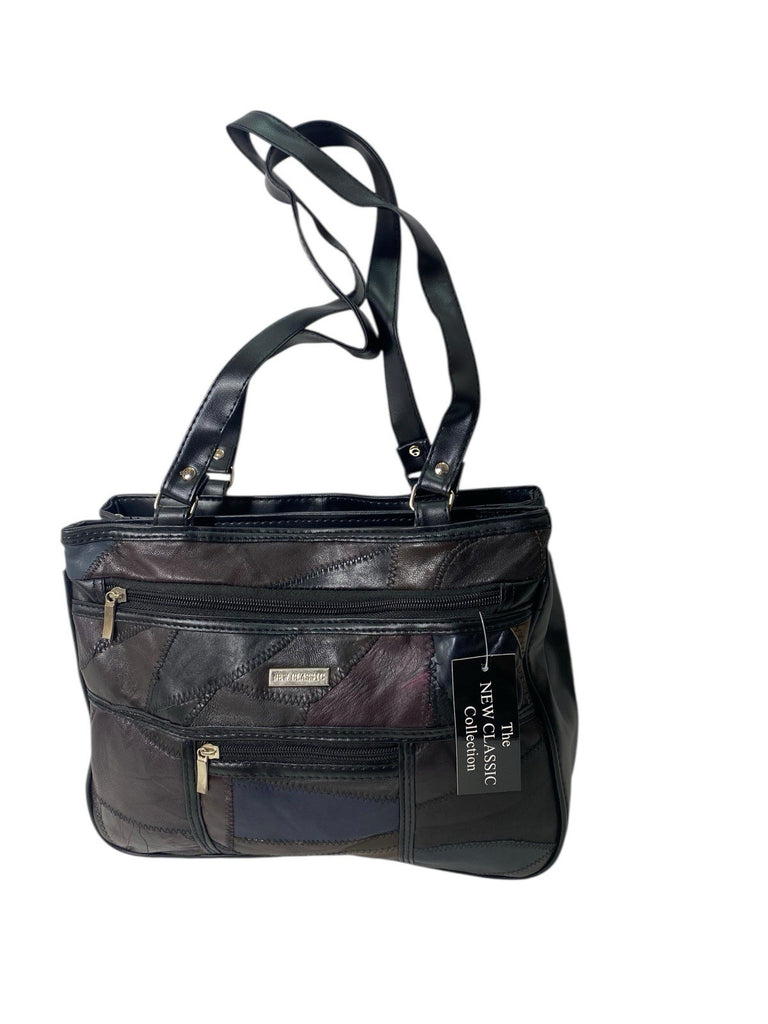 Ladies Womens Patchwork Leather Handbag Shoulder Bag Multiple Zipped New