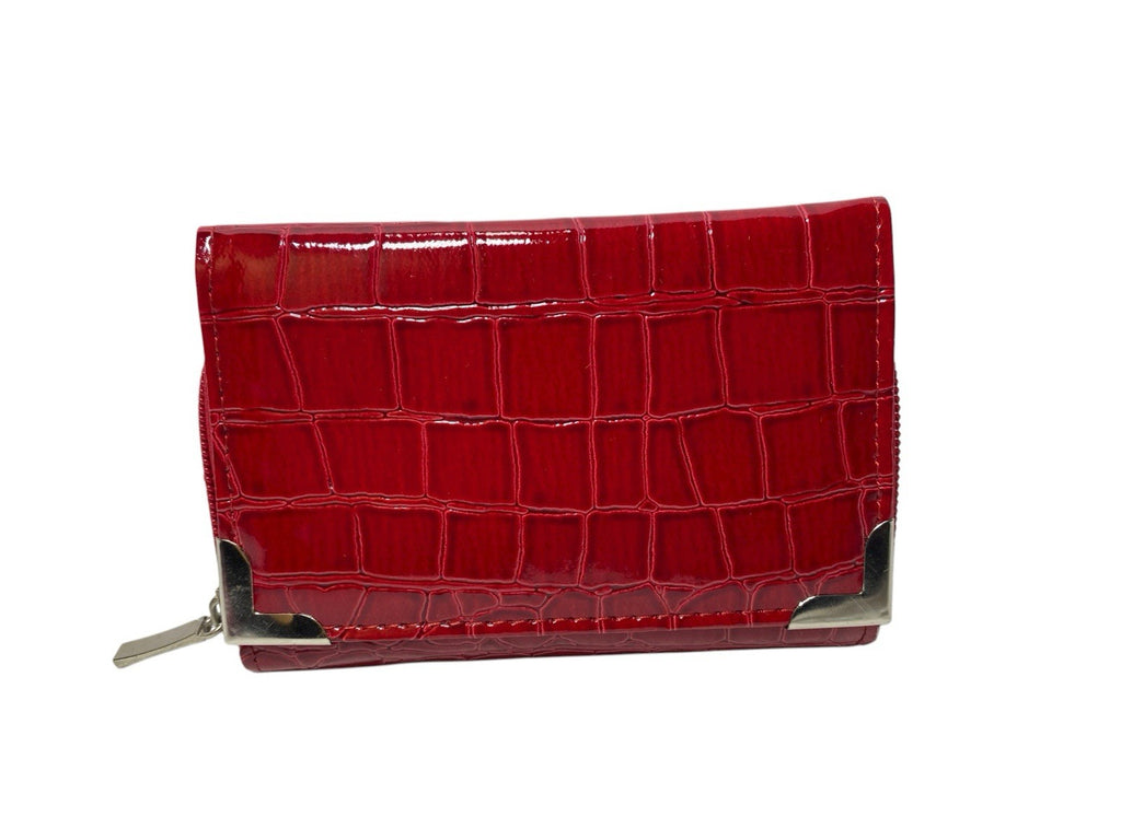 Fabretti Ladies Trifold Patent Croc Zip Around Coin Credit Card Notes Purse New