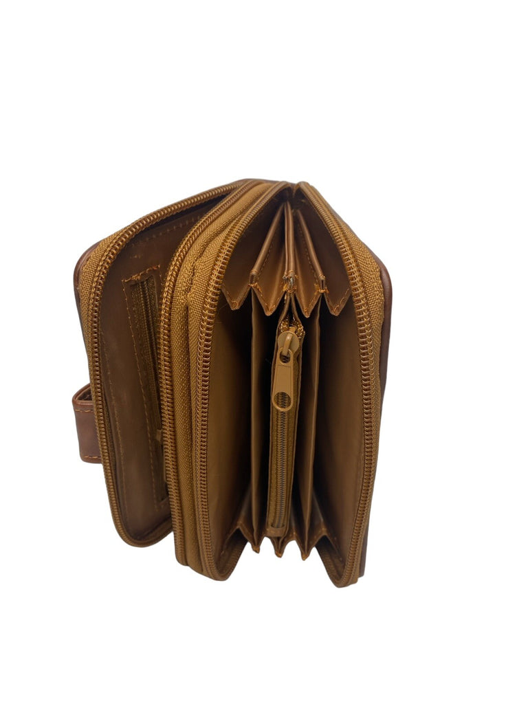 Lorenz Soft Leather Patchwork Twin Zip Round Purse Wallet ID Window