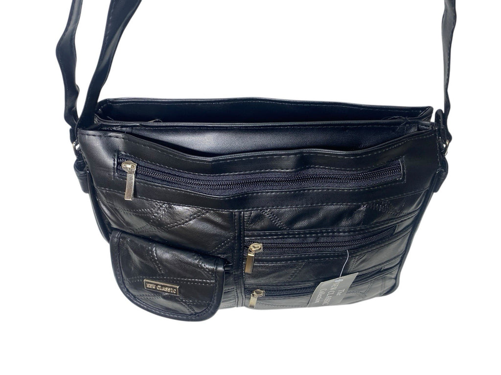 Ladies Womens Patchwork Leather Handbag Shoulder Cross Body Bag Multiple Zip New