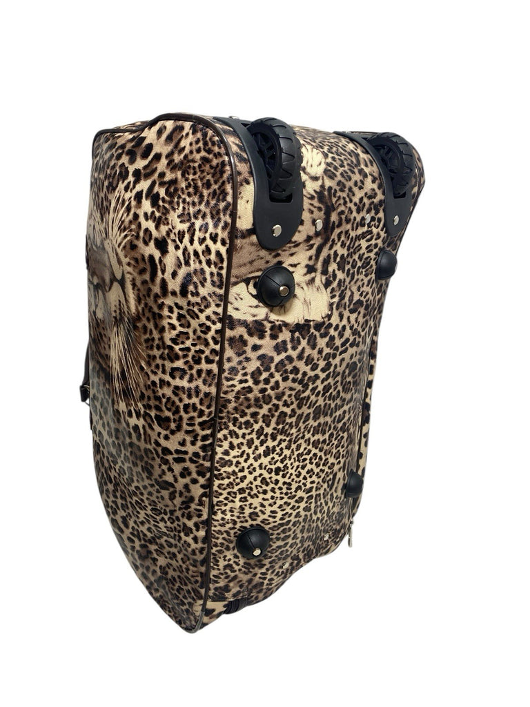 Ladies Leopard Animal Print Travel Holdall Wheeled Bag Fashion Hand Luggage New