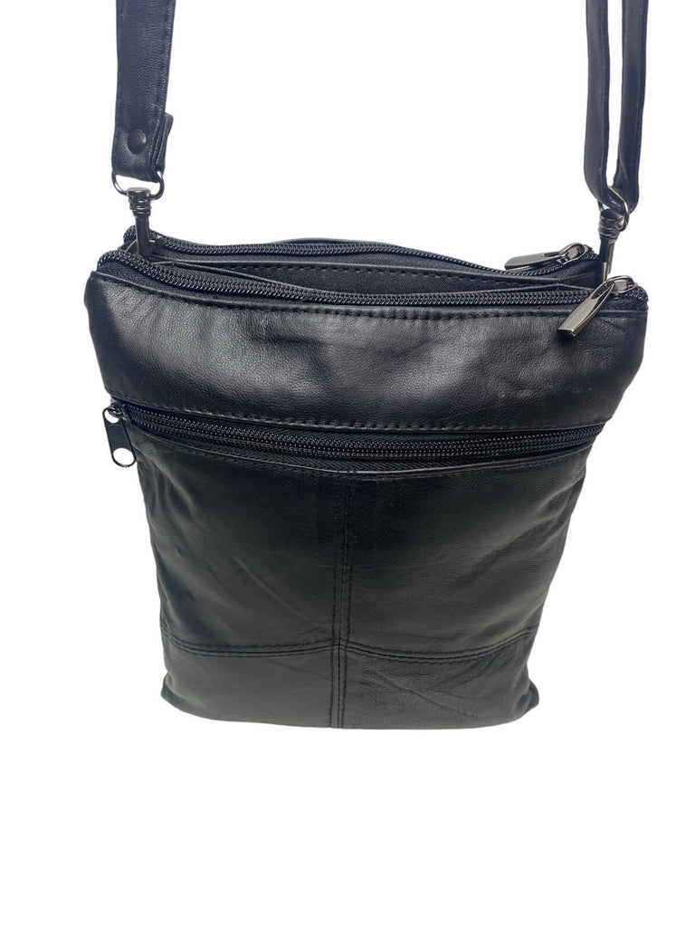 Lorenz Real Soft Leather Cross Body Shoulder Twin Section Travel Bag Black New