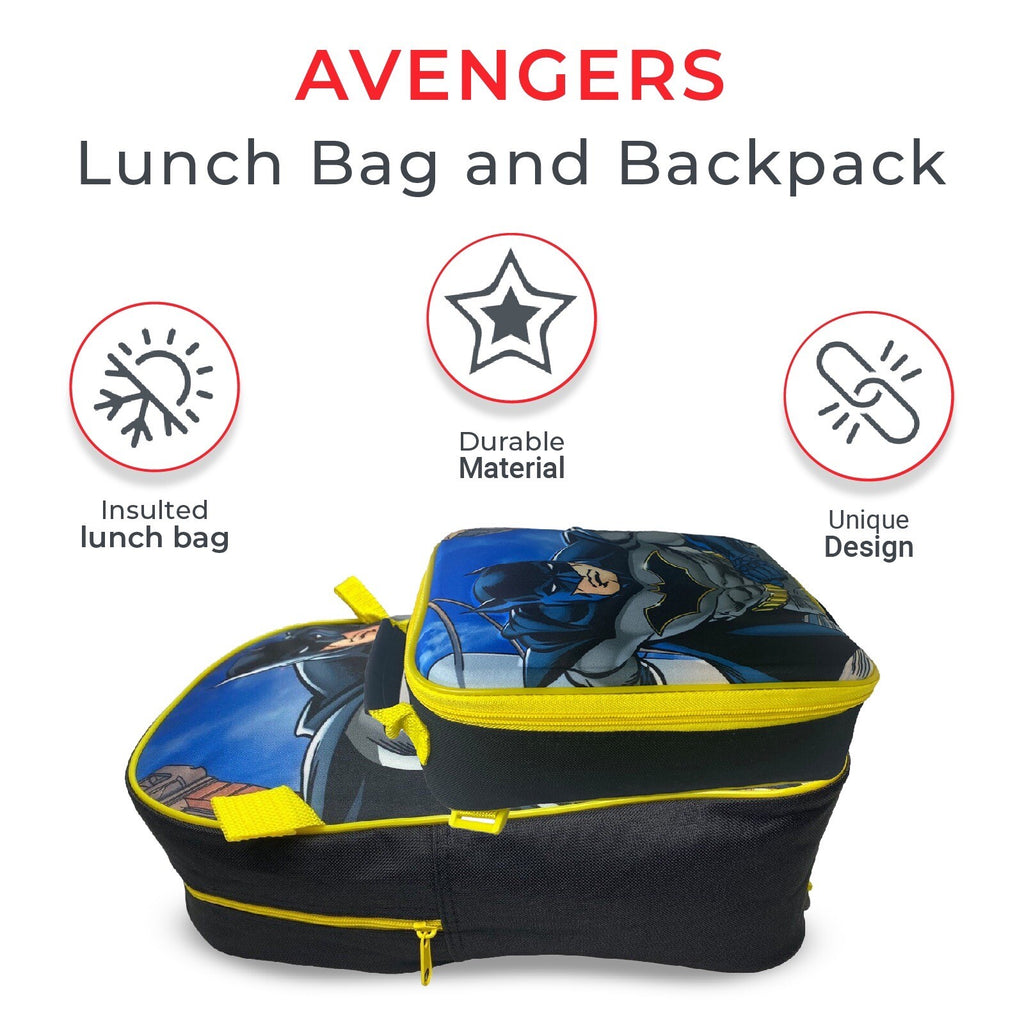 Batman Backpack With Lunch Bag For Kids Matching 2 Piece School Bag Set