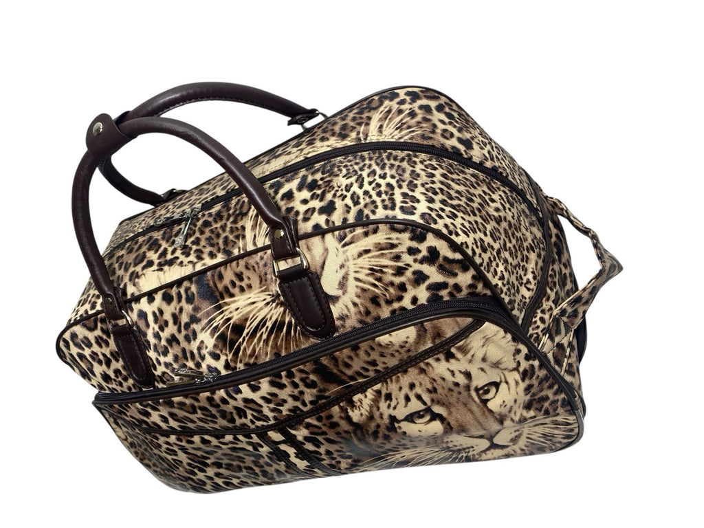 Ladies Leopard Animal Print Travel Holdall Wheeled Bag Fashion Hand Luggage New