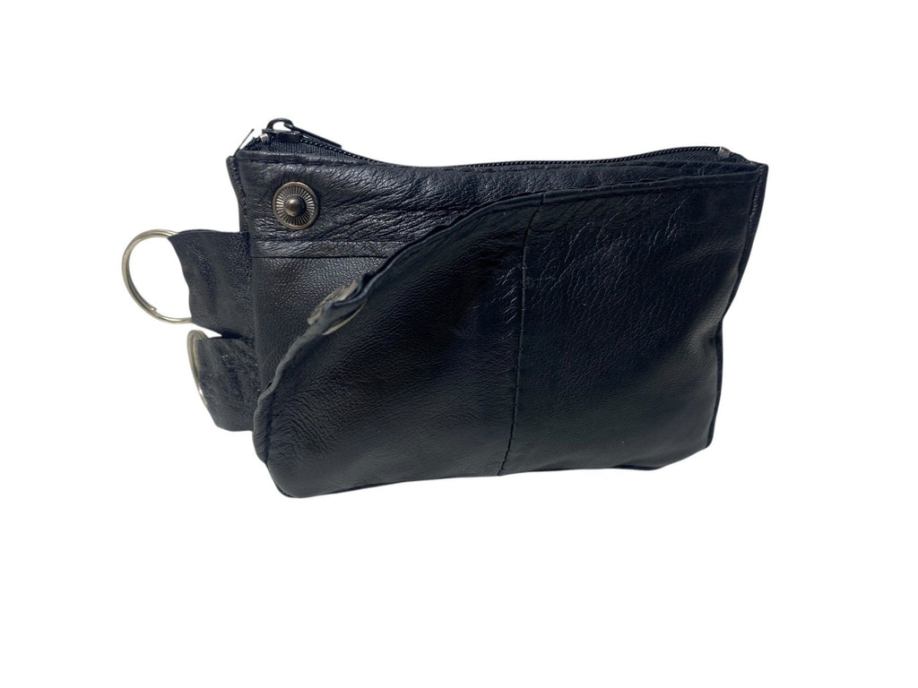 Lorenz Unisex Soft Sheep Napa Black Leather Key Coin Change Purse With Key Ring