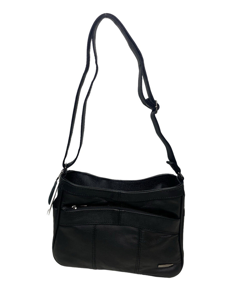 Lorenz Real Cow Hide Twin Top Leather Handbag Shoulder Bag Black