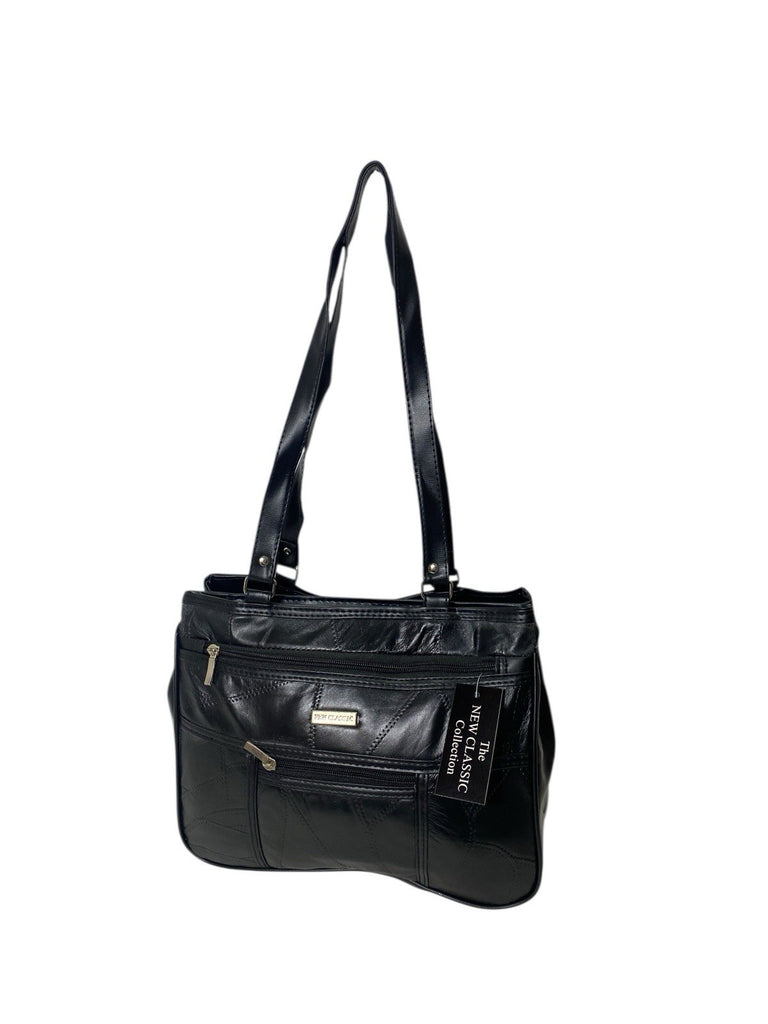 Ladies Womens Patchwork Leather Handbag Shoulder Bag Multiple Zipped New