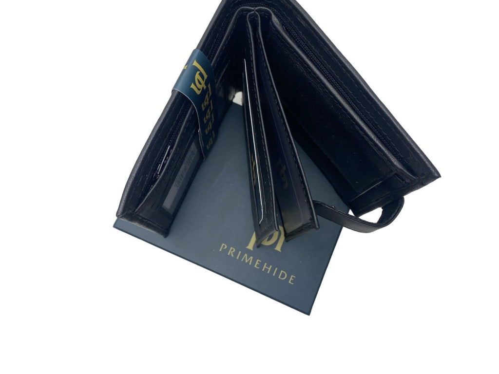 Primehide Mens Soft Luxury Leather Bifold Wallet Credit Card Black Gift Boxed