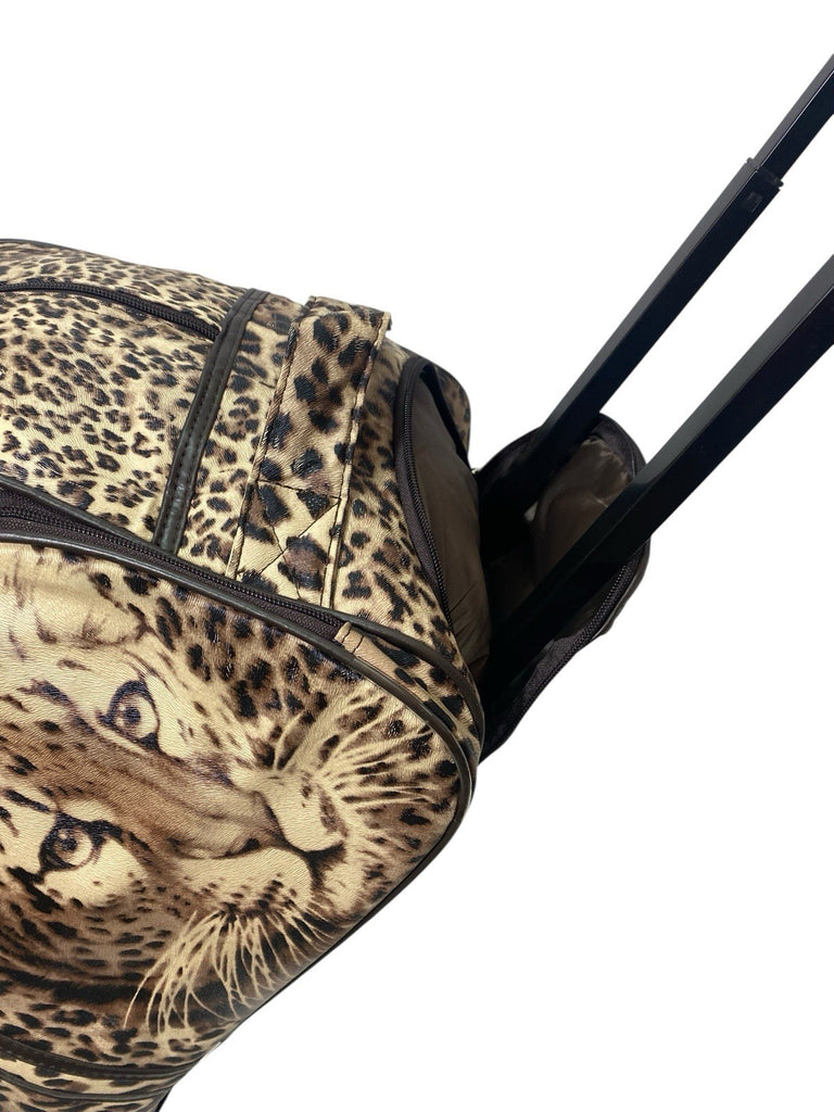 Ladies Leopard Animal Print Travel Holdall Wheeled Bag Fashion Hand Luggage New