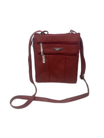 Lorenz Genuine Cowhide Leather Crossbody Shoulder Bag 3 Zipper Compartments