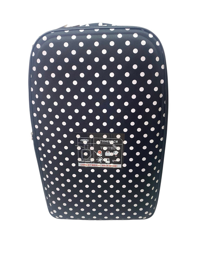 Frenzy Polka Dot 3 Piece Suitcase Set Wheeled Bag  21" 26" 29"  Black 2 Wheeled