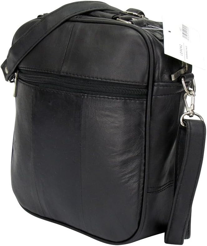Lorenz Unisex Soft Leather Multi Zipped Compartments Cross Body Travel Bag Black