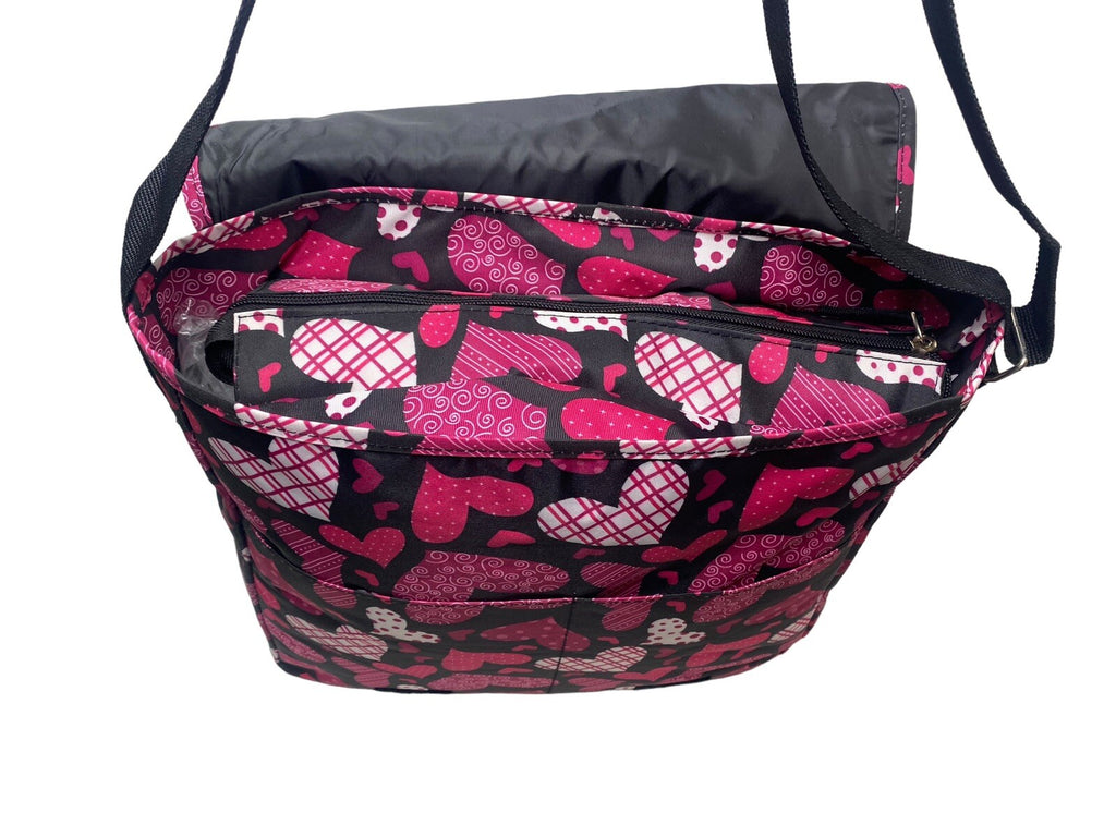 Pour Moi A4 Hearts Messenger Dispatch Bag School College Travel Satchel Black