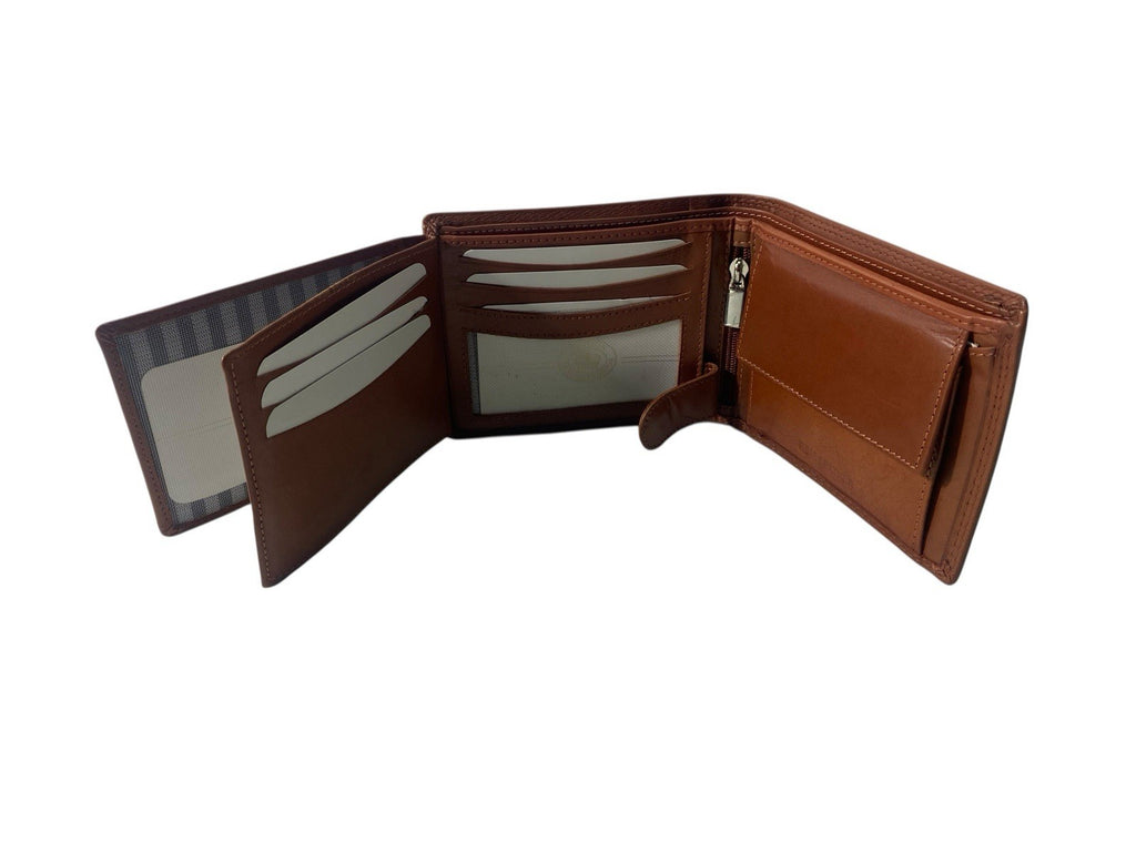 London Leather Goods Soft Leather Mens TriFold Wallet Coins Notes Credit Cards