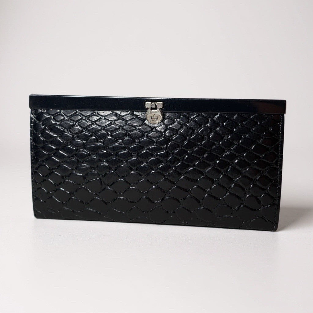 Ladies Patent Croc Clutch Slim Frame Purse With Clasp Cards Notes Coins New