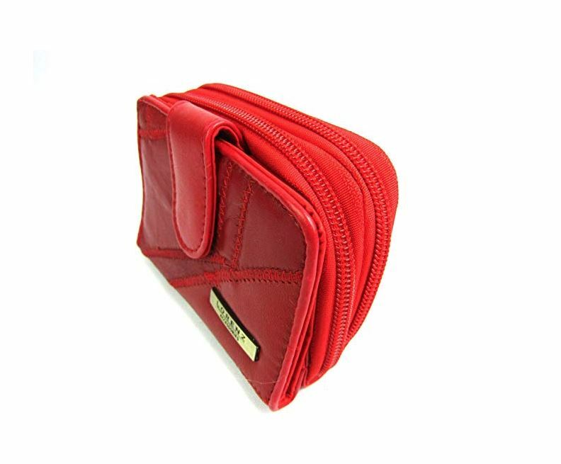 Lorenz 12cm Soft Leather Patchwork Twin Zip Round Purse Wallet ID Window Red