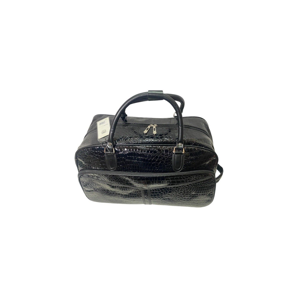 Ladies Black Crocodile Pattern Travel Holdall Wheeled Bag Fashion Hand Luggage