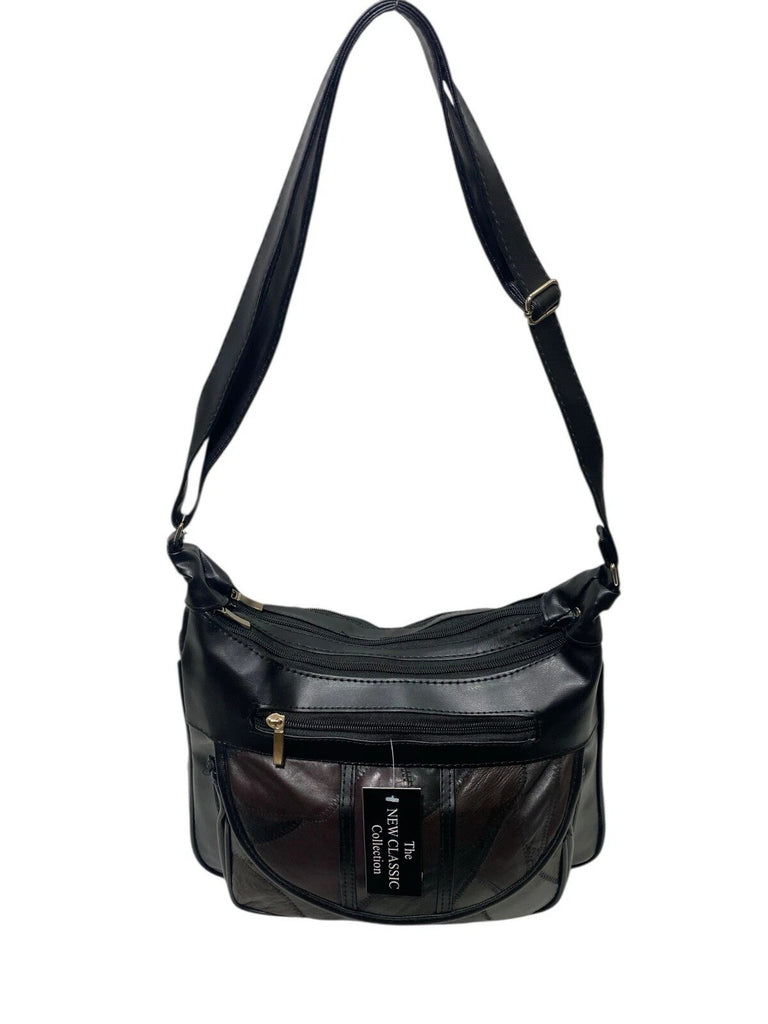 Ladies Womens Patchwork Leather Handbag Shoulder Cross Body Bag Multiple Zip