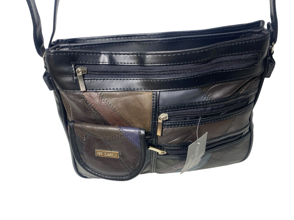 Ladies Womens Patchwork Leather Handbag Shoulder Cross Body Bag Multiple Zip New