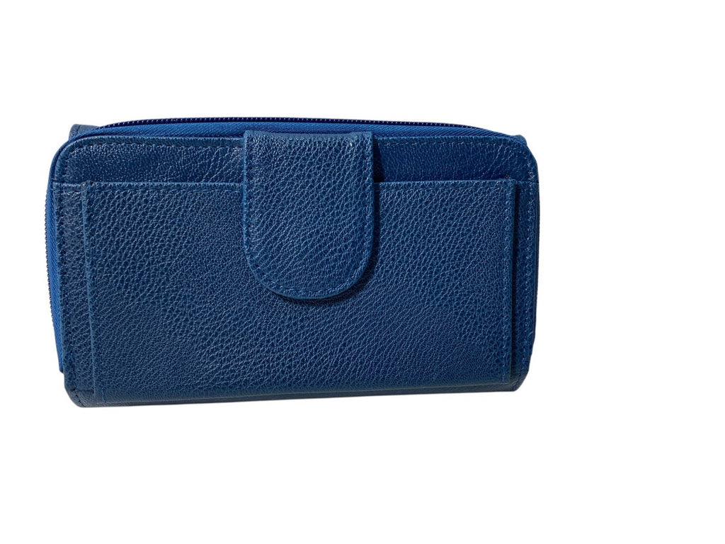 Fabretti Ladies Envelope Trifold Purse Clutch Coin Credit Card Wallet Blue New