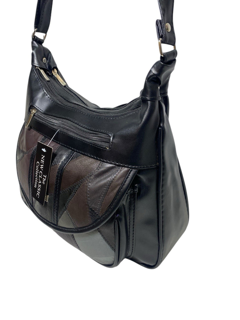 Ladies Womens Patchwork Leather Handbag Shoulder Cross Body Bag Multiple Zip