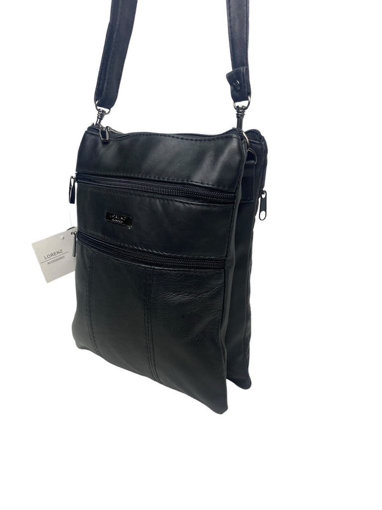 Lorenz Real Soft Leather Cross Body Shoulder Twin Section Travel Bag Black New