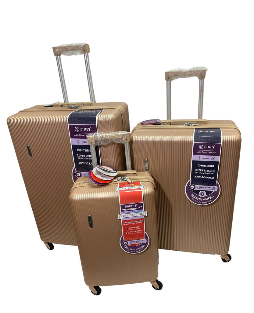 5 Cities ABS Hard Shell Lightweight 3 Piece Suitcase Set 21" 25" 29" Rose Gold