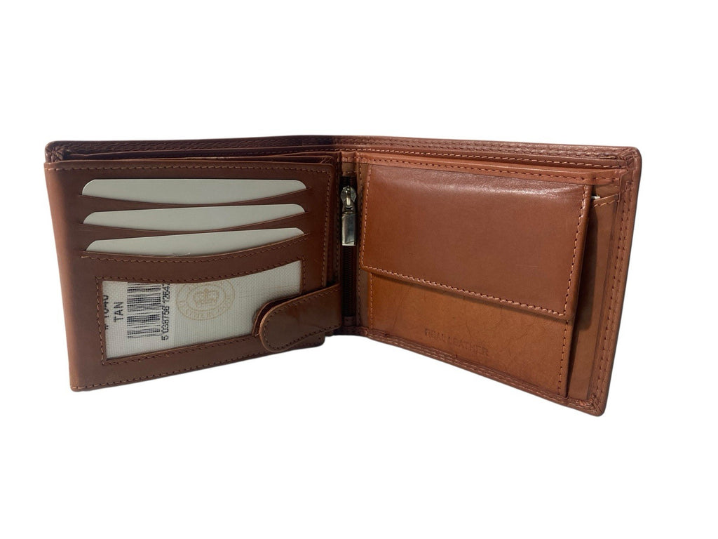 London Leather Goods Soft Leather Mens TriFold Wallet Coins Notes Credit Cards