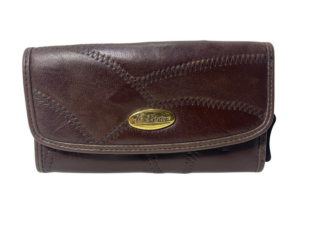 Je Tadore Patch Leather Trifold Purse Multiple Compartments and Slots New