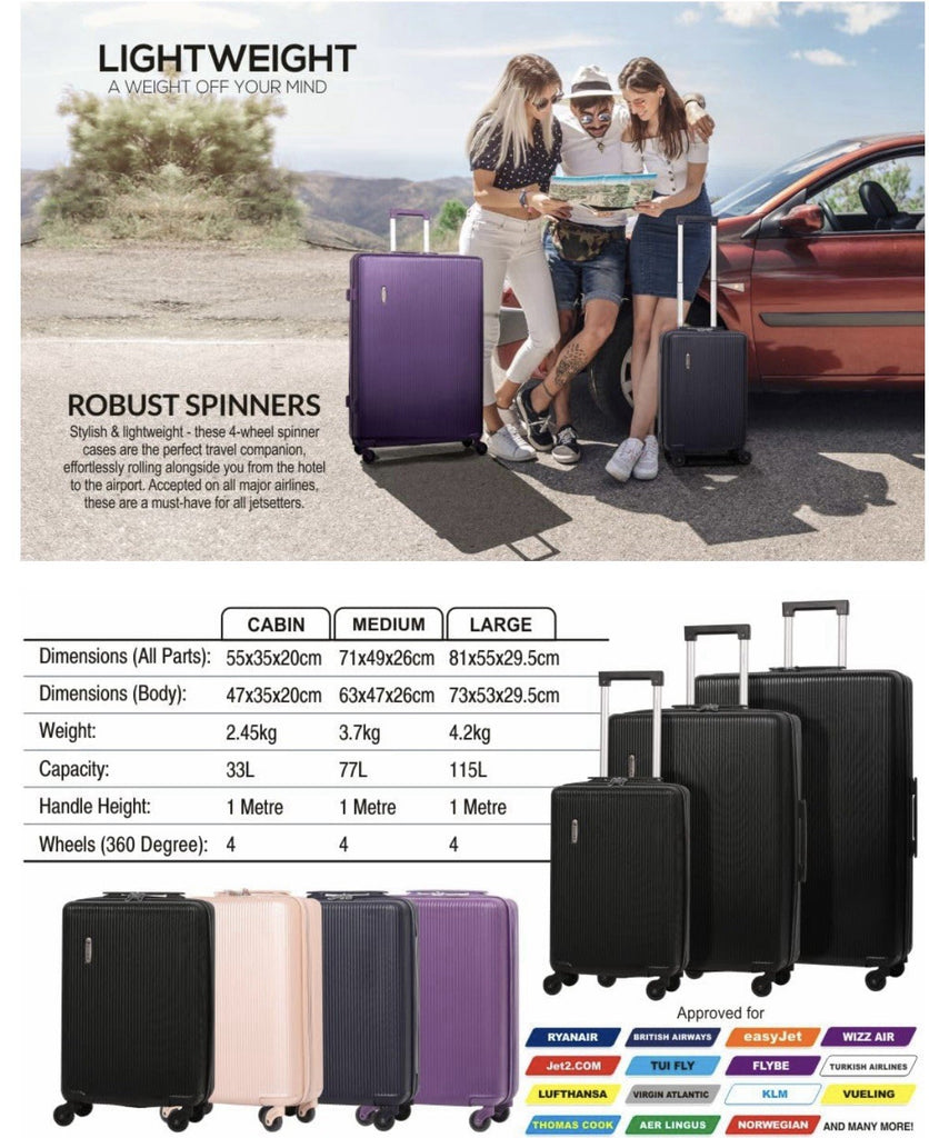 5 Cities ABS Hard Shell Lightweight 3 Piece Suitcase Set 21" 25" 29" Rose Gold