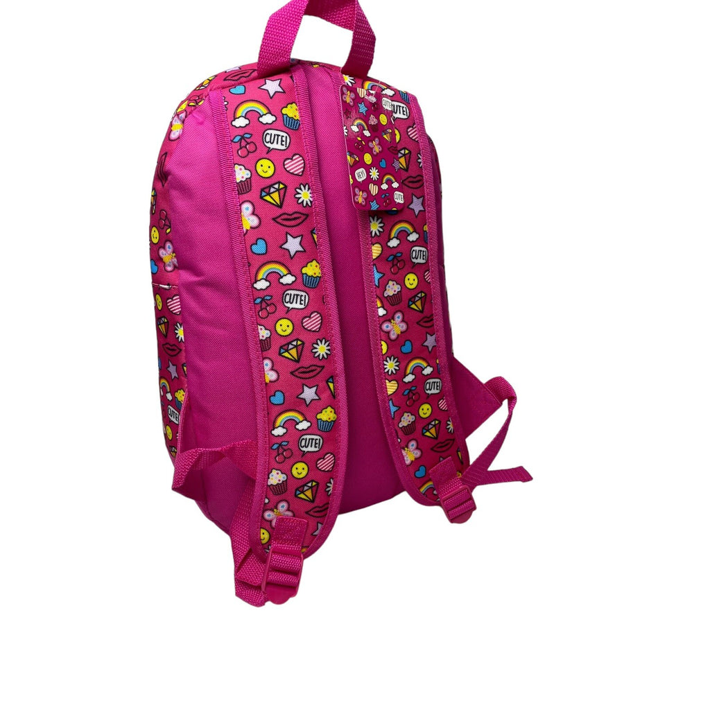 Girls Pink Slogan Roxy Rainbow Hearts Stars Cupcake School Backpack Rucksack New