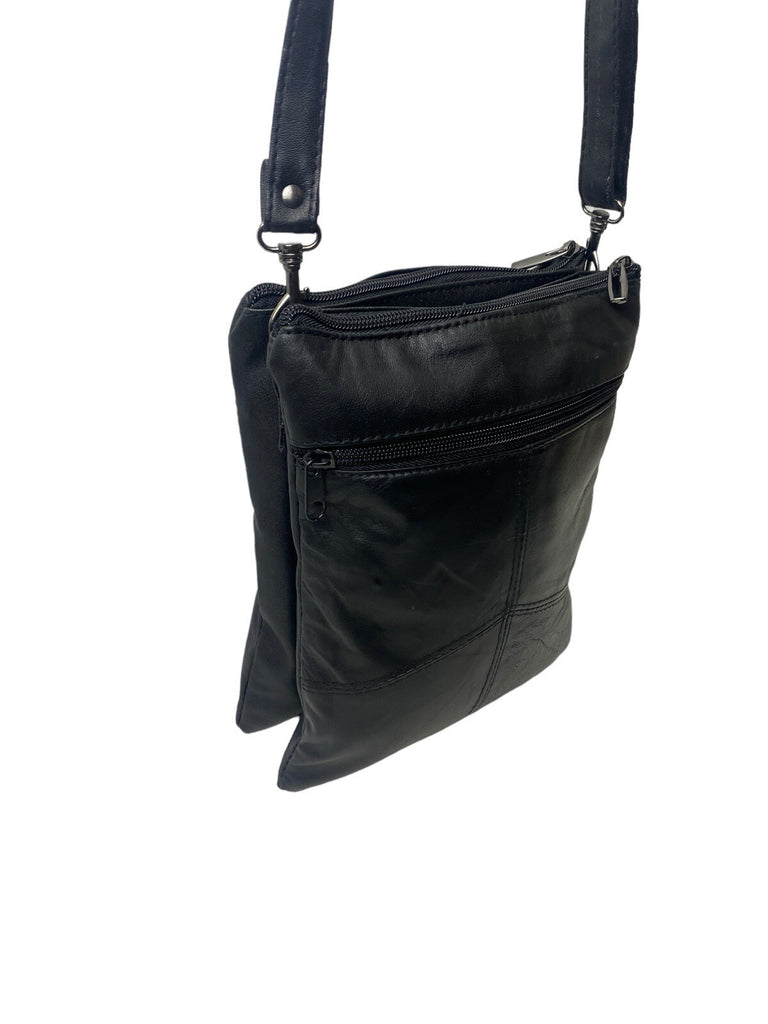 Lorenz Real Soft Leather Cross Body Shoulder Twin Section Travel Bag Black New