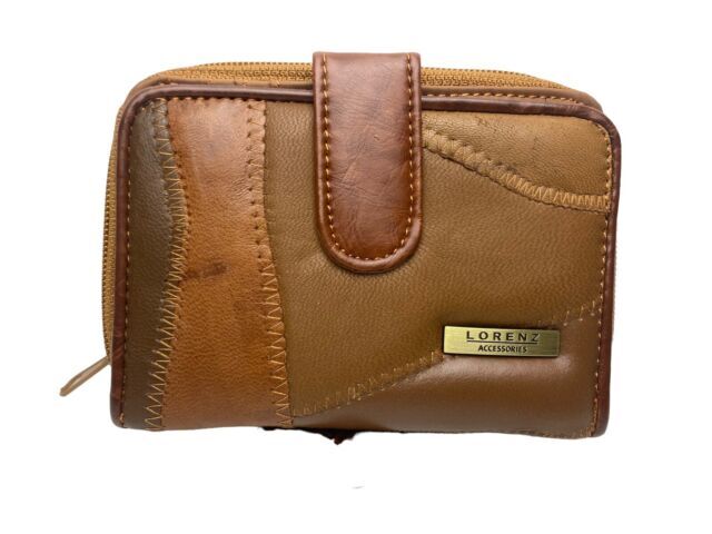 Lorenz Soft Leather Patchwork Twin Zip Round Purse Wallet ID Window