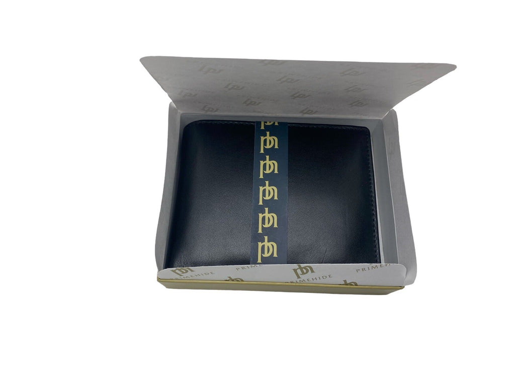 Primehide Mens Soft Luxury Leather Trifold Wallet Credit Card Black Gift Boxed