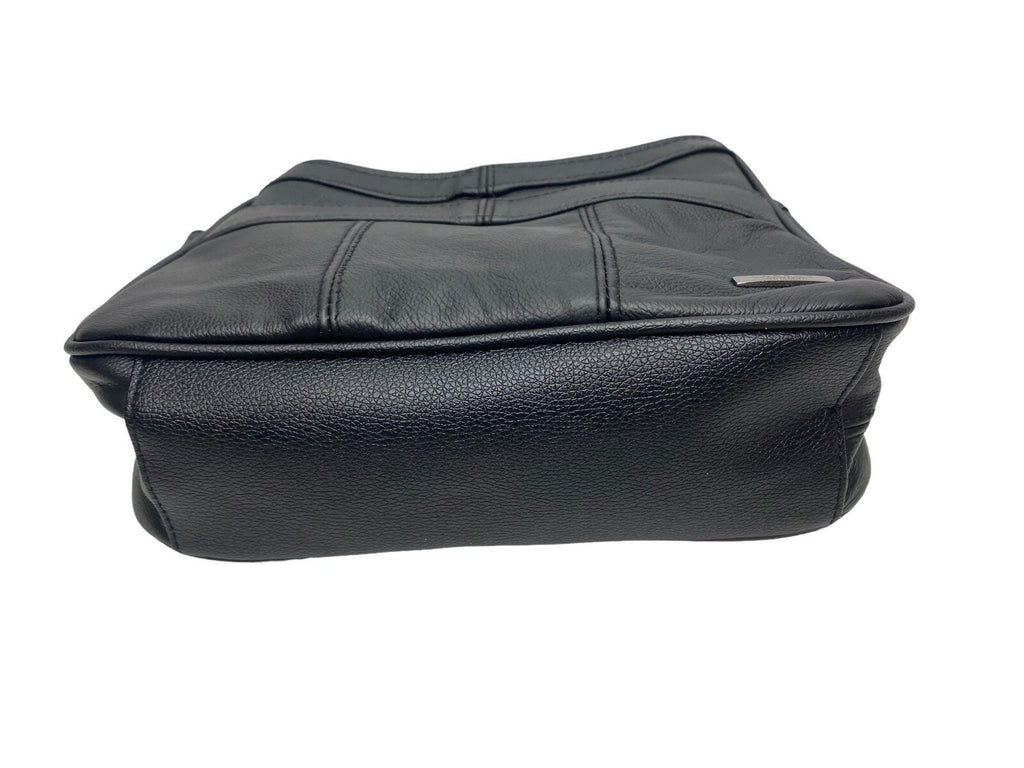 Lorenz Real Cow Hide Twin Top Leather Handbag Shoulder Bag Black