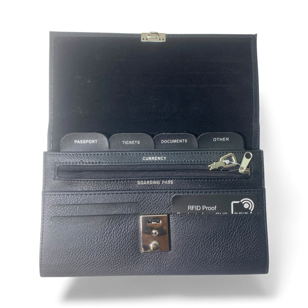 Soft Grain PU Unisex Travel Document Passport Organiser Holder Lockable Wallet