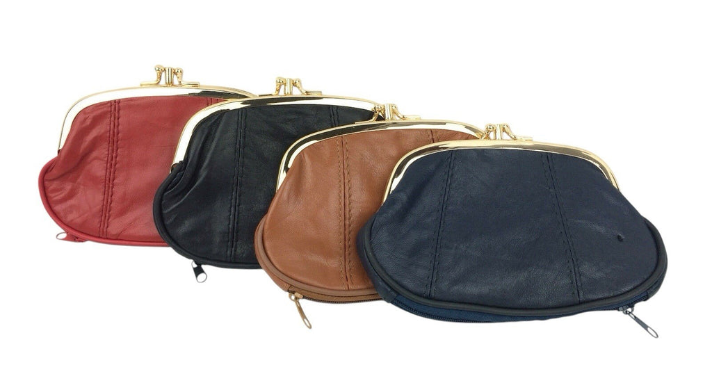 Ladies Soft Leather Large Triple Frame Clip Top Clasp Coin Purse Wallet Pouch