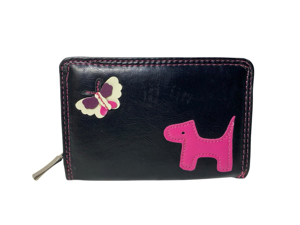 Fabretti Ladies Bifold Dog & Butterfly Design Faux Leather Clutch Purse New