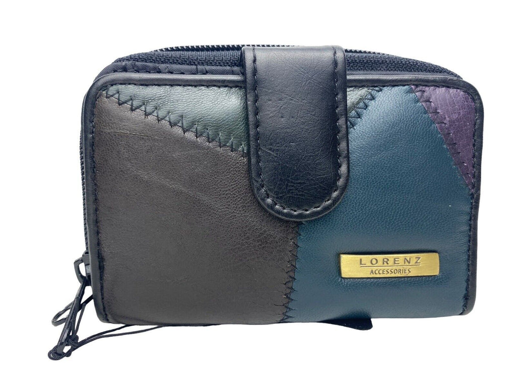 Lorenz Luxury Soft Leather Patchwork Twin Zip Round Purse Credit Card Wallet New