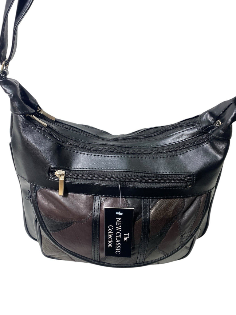 Ladies Womens Patchwork Leather Handbag Shoulder Cross Body Bag Multiple Zip