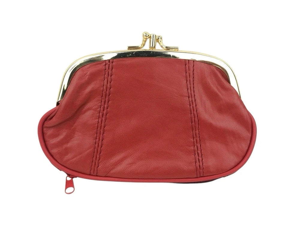 Ladies Soft Leather Large Triple Frame Clip Top Clasp Coin Purse Wallet Pouch
