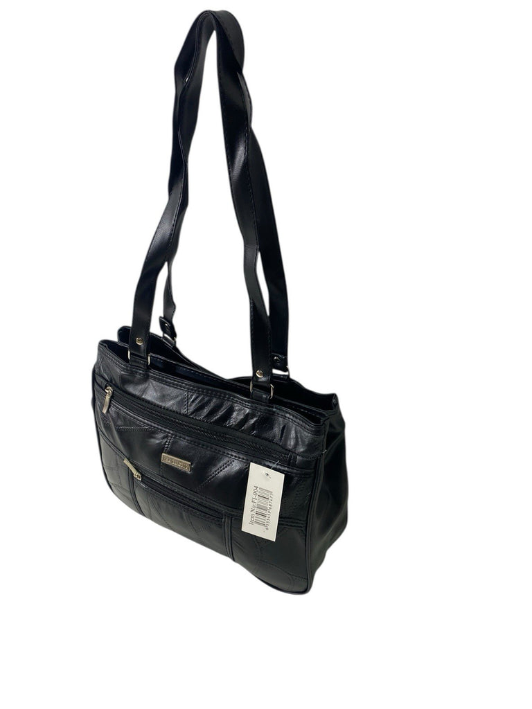 Ladies Womens Patchwork Leather Handbag Shoulder Bag Multiple Zipped New