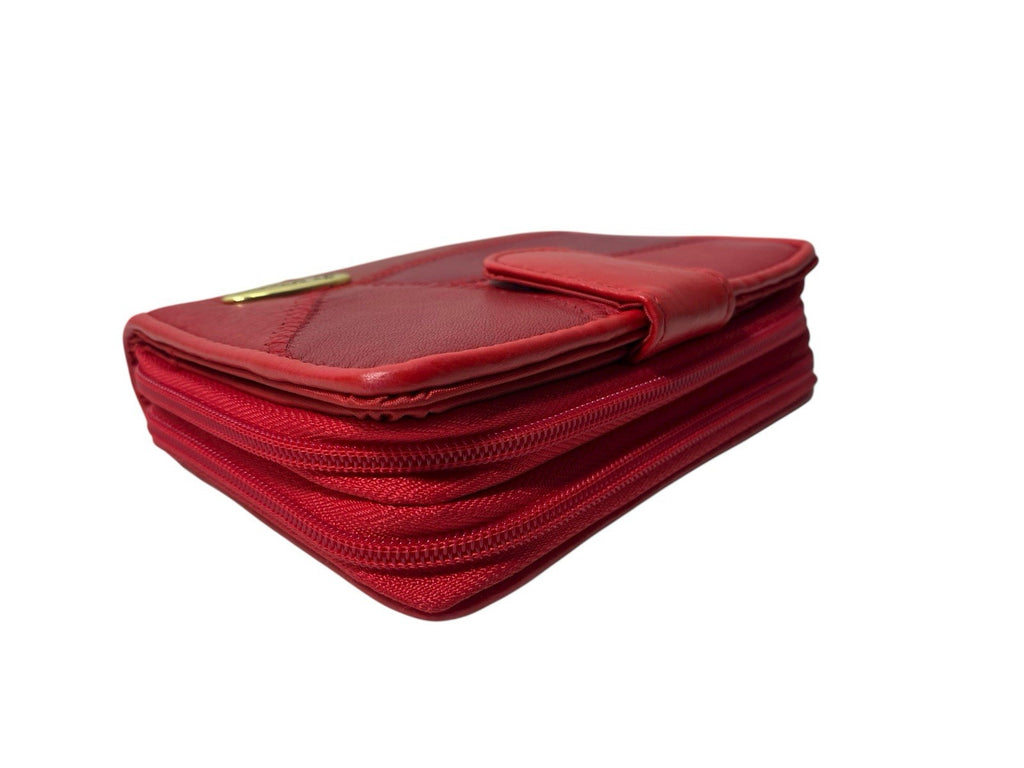 Je Tadore Patch Leather Bifold Purse Multiple Compartments and Slots Red New