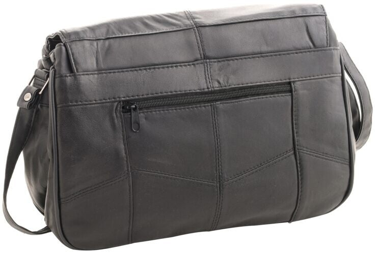 Lorenz Ladies  Sheep Nappa Leather Triple Section Flap Over Handbag Multi Zipped