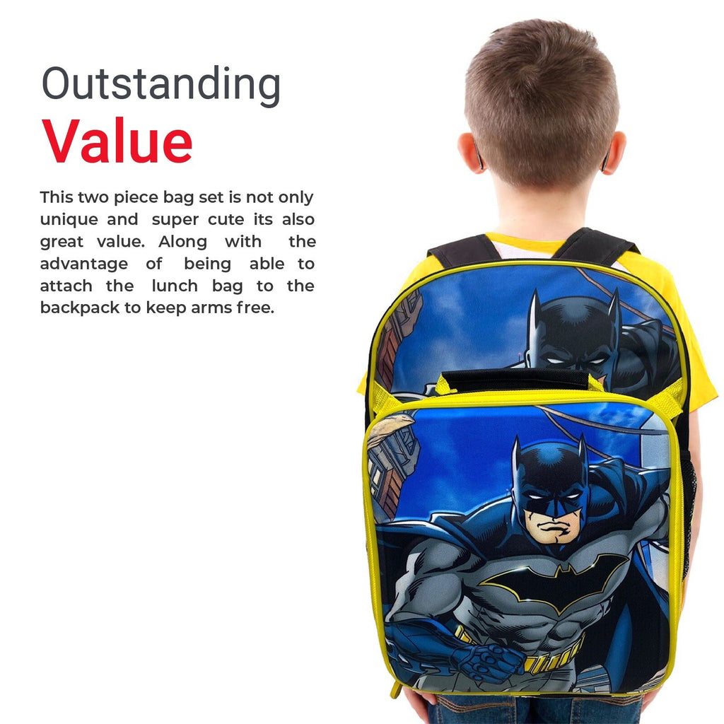 Batman Backpack With Lunch Bag For Kids Matching 2 Piece School Bag Set