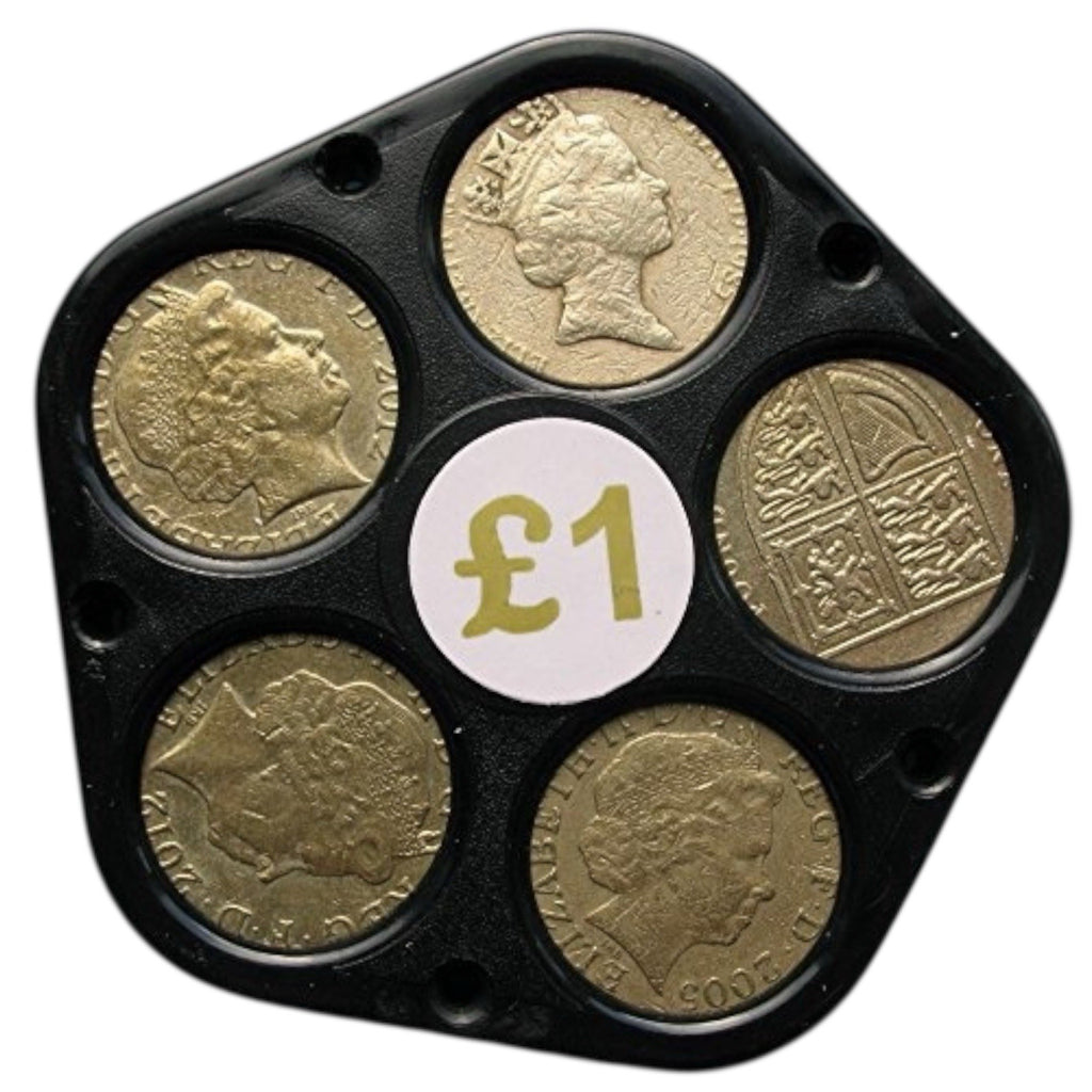 7 x £1 One Pound Coin Holder Organiser Pentagon Shape Gadget Holds 5 Coins New