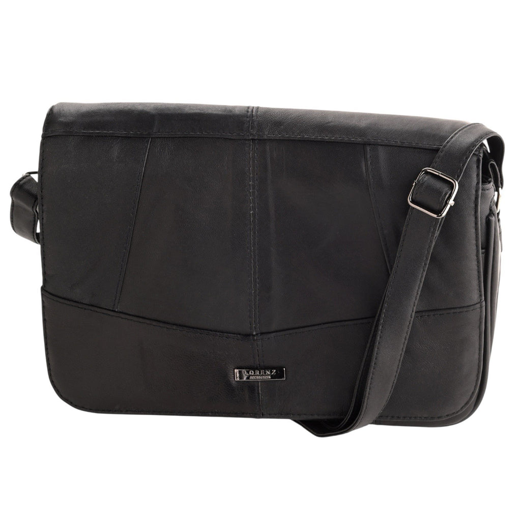 Lorenz Ladies  Sheep Nappa Leather Triple Section Flap Over Handbag Multi Zipped