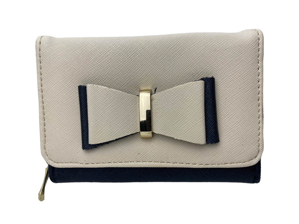 Fabretti Ladies Bow Fashion Coin Note Purse Credit Card Wallet Zip Around Beige