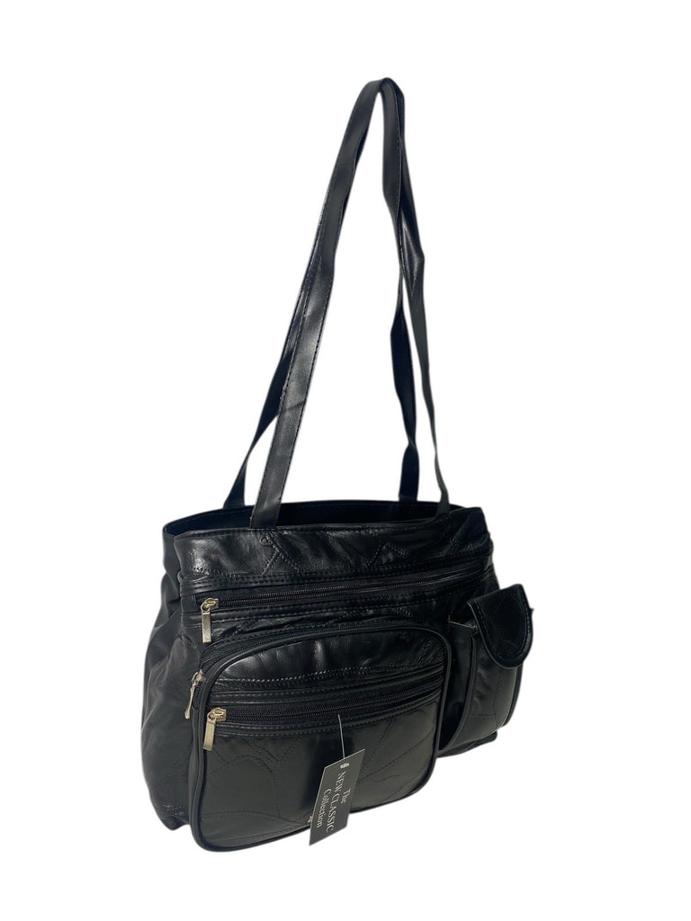 Ladies Womens Patchwork Leather Handbag Shoulder Bag Multiple Zipped New