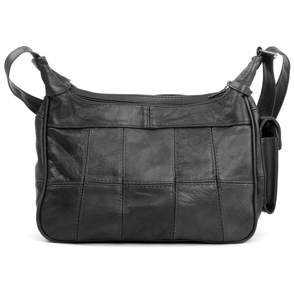 Women's Leather Twin Zipped Shoulder Cross Body Handbag with Adjustable Strap